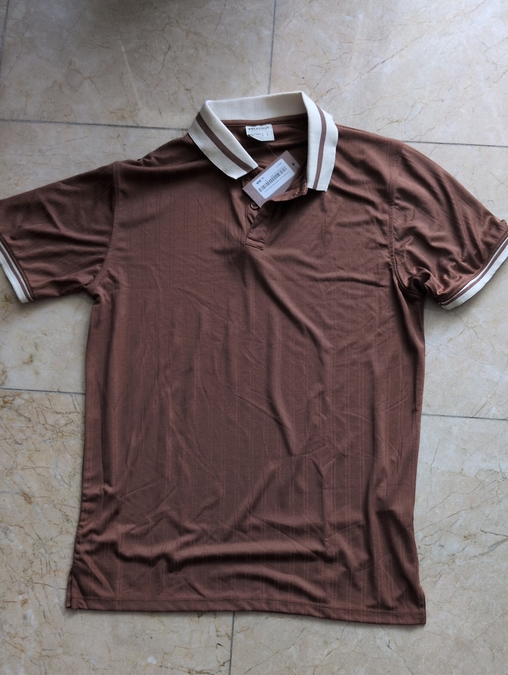 NWT Men's Brown Polo with Contrast Cream Trim